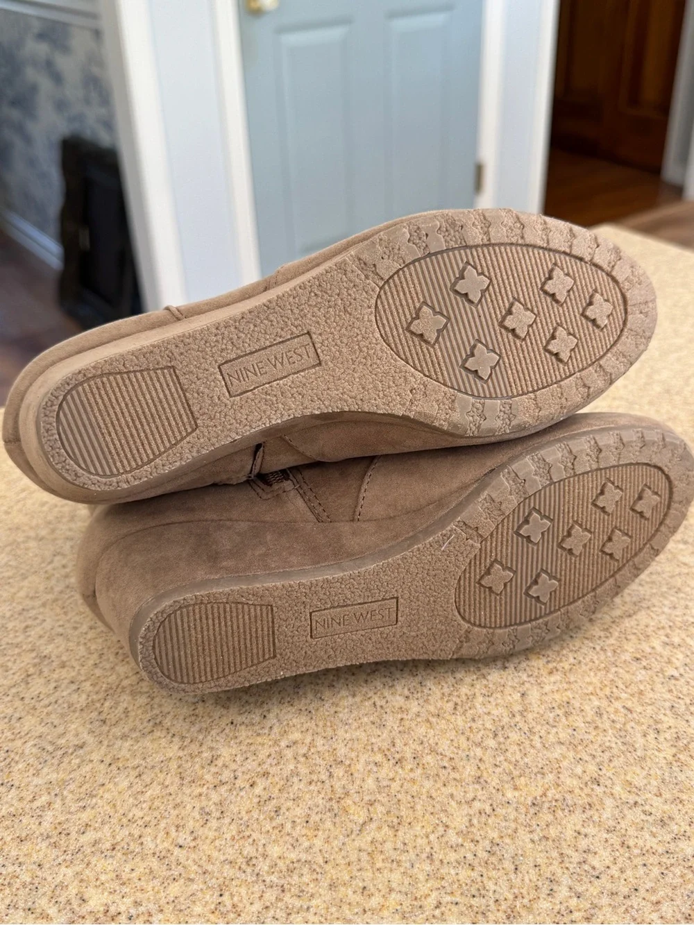 Nine West Girls Suede Wedge Ankle Booties Youth 4 Tan Brown Katyah New
